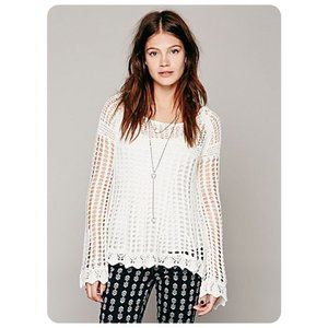 NWT Free People Ivory Annabelle Crochet Pullover Sweater sz M